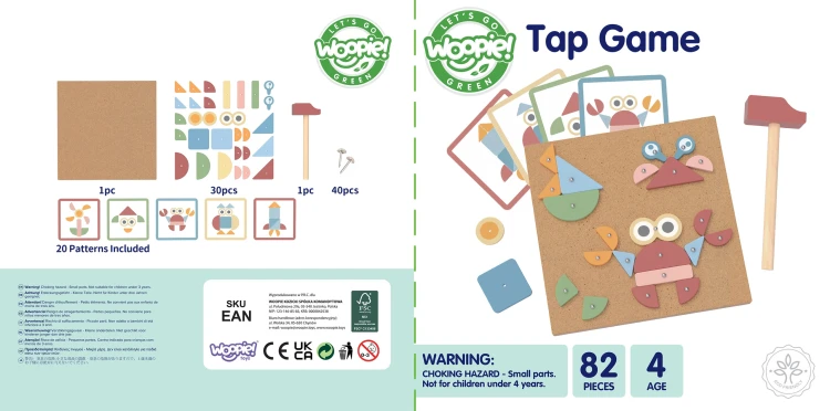 Ułożone przykładowe wzory obok siebie — 20 wzorów do zabawy w przybijance WOOPIE GREEN