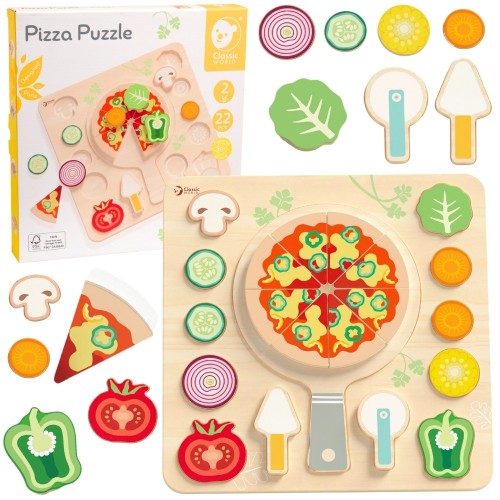 Drewniana pizza do krojenia 22 el. CLASSIC WORLD, marka 50 — komplet warzyw i składników
