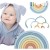 Pastelowa układanka drewniane klocki Montessori TOOKY TOY 51 — tęczowe elementy ułożone na stole
