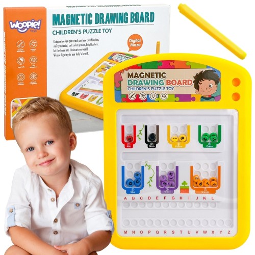 Tablica magnetyczna edukacyjna WOOPIE — sorter do nauki alfabetu z kolorowymi literami i magnesami