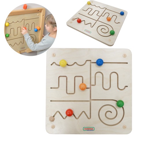 MASTERKIDZ Tablica Edukacyjna Labirynt Montessori 55 — widok frontalny całej tablicy z labiryntem manipulacyjnym