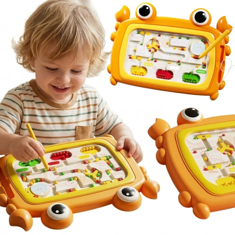 Tablica magnetyczna WOOPIE — Montessori labirynt w kształcie kraba, pomarańczowa, do zabawy i ćwiczeń motoryki