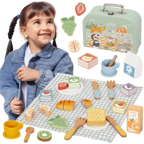 Zestaw piknikowy TOOKY TOY — kolorowe jedzenie do krojenia na rzepy, gotowe do zabawy na świeżym powietrzu
