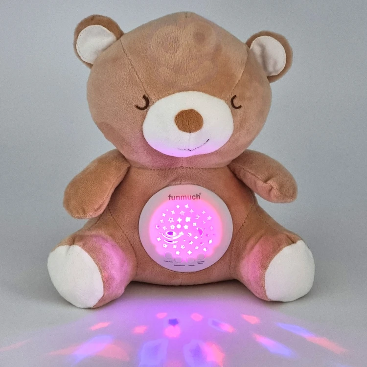 Projektor WOOPIE BABY 88 — efekt świetlny rzutowany na sufit w ciemniejszym pomieszczeniu, miś w tle