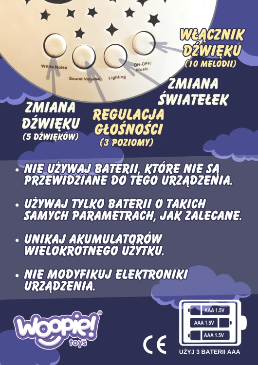 Etykieta i instrukcja WOOPIE BABY — zdjęcie metki oraz informacji producenta umieszczonej na przytulance
