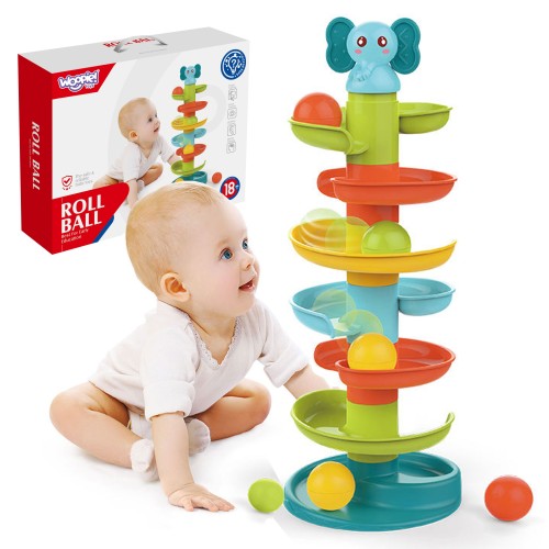 Kulodrom WOOPIE BABY 88 — spiralny tor z trzema kolorowymi kulkami, widok całego zestawu