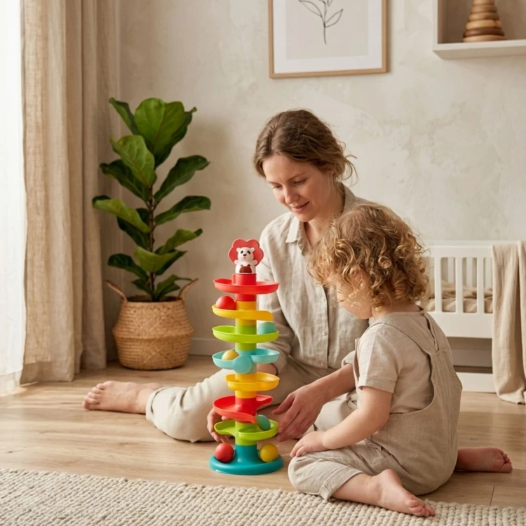 Perspektywa działania: kulka zjeżdża spiralą WOOPIE BABY 88 — pokaz ruchu jednej z sześciu kulek
