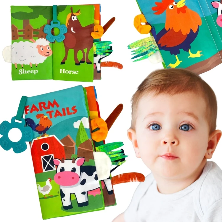 Książeczka z ogonkami WOOPIE BABY 88 — materiałowa, miękka książeczka kontrastowa dla niemowląt