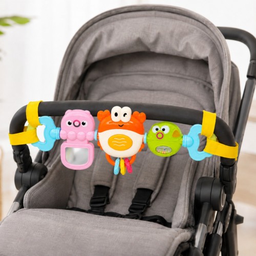 Panel sensoryczny WOOPIE Baby z lusterkiem i grzechotką w detalach