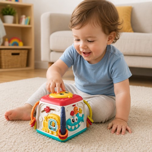 Panel muzyczny kostki edukacyjnej Woopie Baby z przyciskami w kształcie muszelki i ośmiorniczki