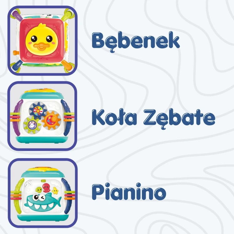Wypukły motyw słonika w dżungli na interaktywnej kostce edukacyjnej Woopie Baby