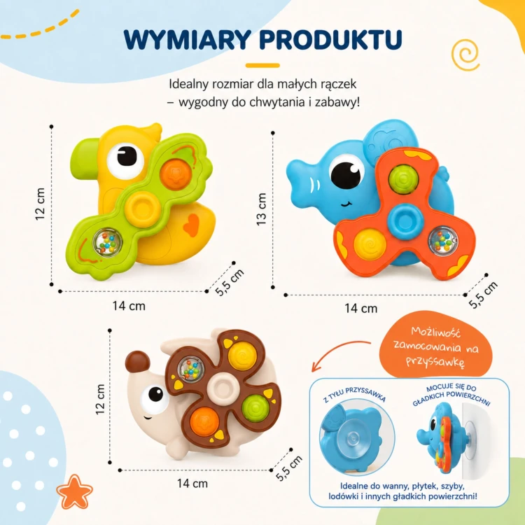 Przezroczysty element z kolorowymi koralikami w bączku sensorycznym Woopie Baby
