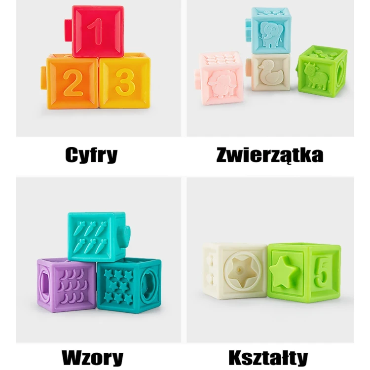 Pełny zestaw 20 el. rozłożony na stole — puzzle sensoryczne 88 układ elementów i kolorystyka