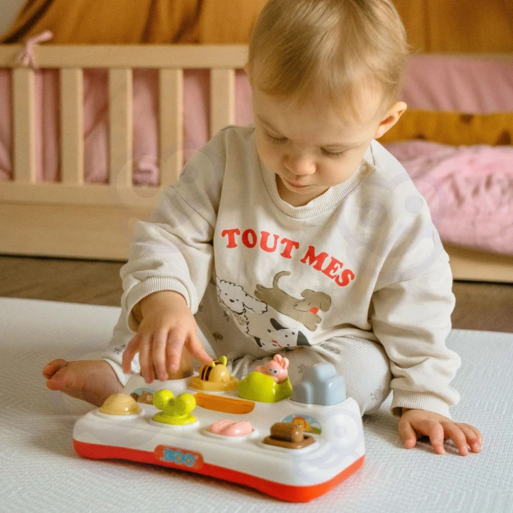 Kolorowe elementy ZOO i różne tekstury figur, zabawka edukacyjna WOOPIE BABY dla zmysłów