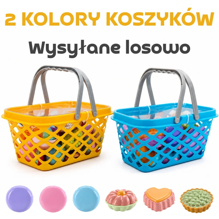 Elementy z zestawu wyłożone obok koszyka WOOPIE — pokaz wszystkich części kompletu 26 el.
