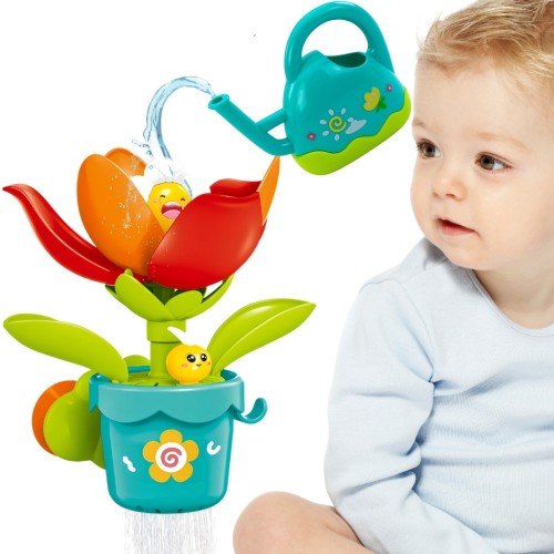 Zabawka do kąpieli Rozkwitając Kwiatek WOOPIE BABY 88 — kolorowy kwiat z konewką na neutralnym tle, z widocznymi płatkami