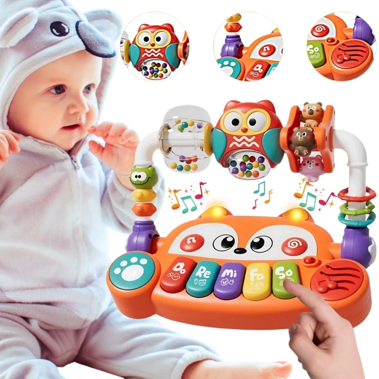 Interaktywne pianino edukacyjne WOOPIE BABY 88 z liskiem i kolorowymi diodami LED, elementy sensoryczne dla niemowląt