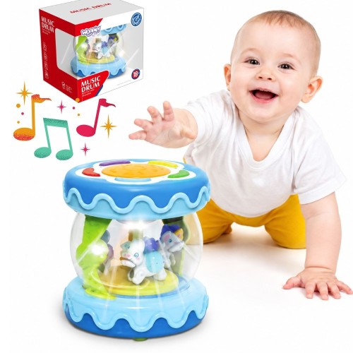 Interaktywna zabawka Muzyczny Bębenek Pozytywka 3w1 Woopie Baby z kolorowymi elementami i projekcją gwiazd