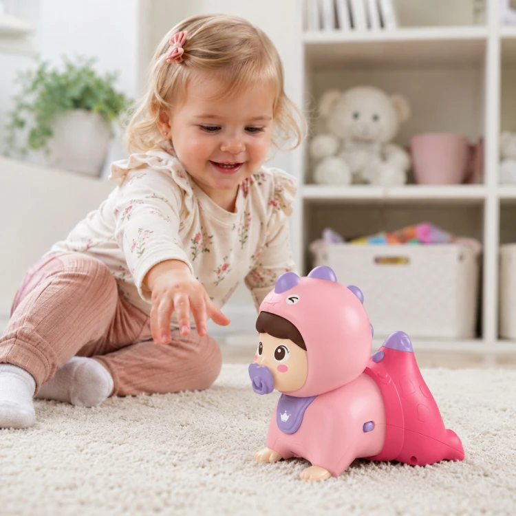 Boczny profil zabawki WOOPIE BABY — widoczne świecące elementy, kolorowe przyciski i ergonomiczną rączkę