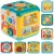 WOOPIE BABY Wielofunkcyjna Kostka Aktywności Montessori 6w1 88 — front z kolorowymi ruchomymi elementami dla malucha