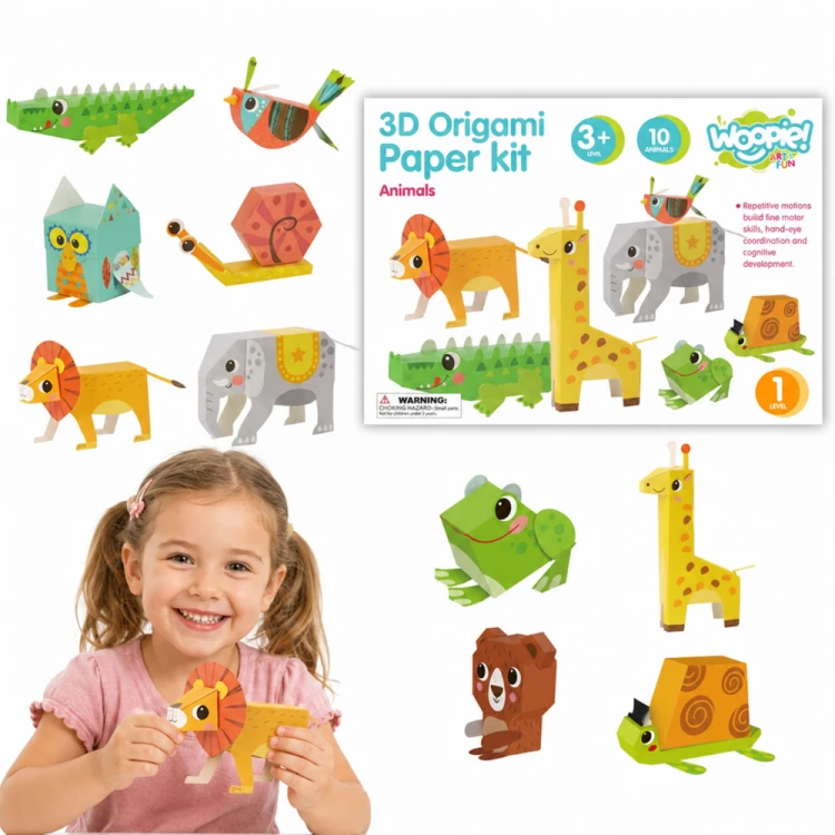 Zestaw Origami 3D WOOPIE — kreatywny zestaw Zrób to Sam z 10 zwierzakami w kolorowej okładce