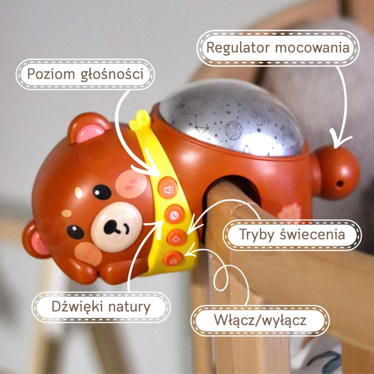 Projekcja gwiazd na sufit z projektora WOOPIE BABY 88 — różnokolorowe światła tworzące nocny klimat