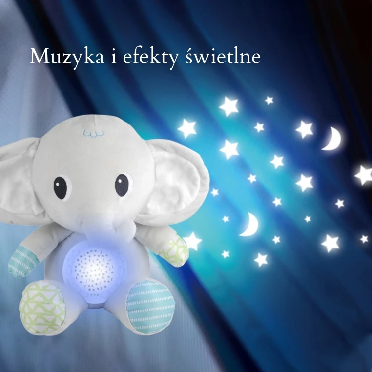 Ujęcie z boku: profil pluszowego słonika WOOPIE BABY 88 pokazujący miękkość materiału