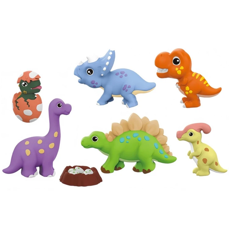 Ręce dziecka malujące figurkę dinozaura z zestawu — proces twórczy przy odlewach gipsowych WOOPIE