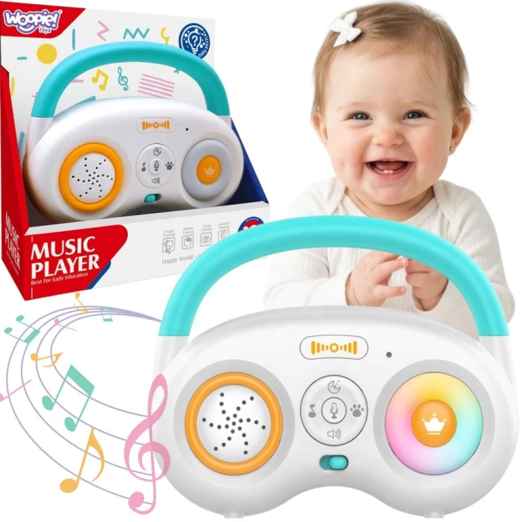 Interaktywny Odtwarzacz Muzyczny WOOPIE BABY z kolorowymi efektami świetlnymi i ergonomicznym pałąkiem