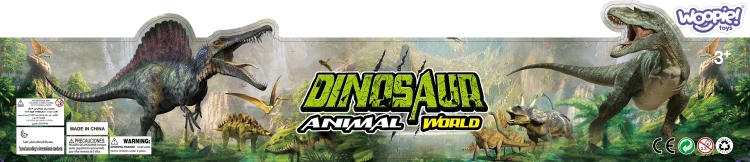 Kompozycja scenek z figurkami dinozaurów WOOPIE w małej aranżacji — pomysł na zabawę i układ postaci
