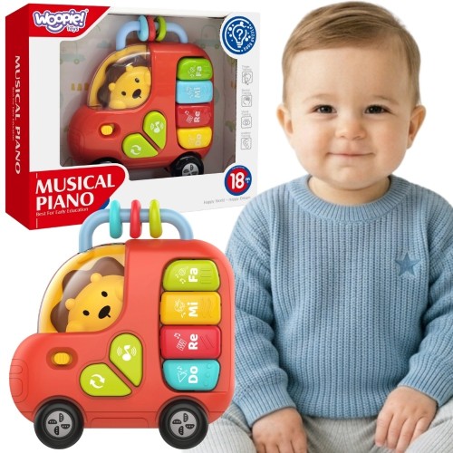 Interaktywne pianinko autobus Woopie Baby z czerwonym autobusem i lwem