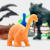 Różne pozy i profile dinozaurów ustawione obok siebie — przegląd modeli z zestawu WOOPIE Dinozaury