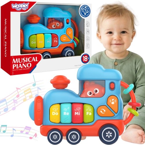Muzyczne pianinko lokomotywa Woopie Baby z kolorowymi klawiszami i ergonomicznym uchwytem dla dzieci