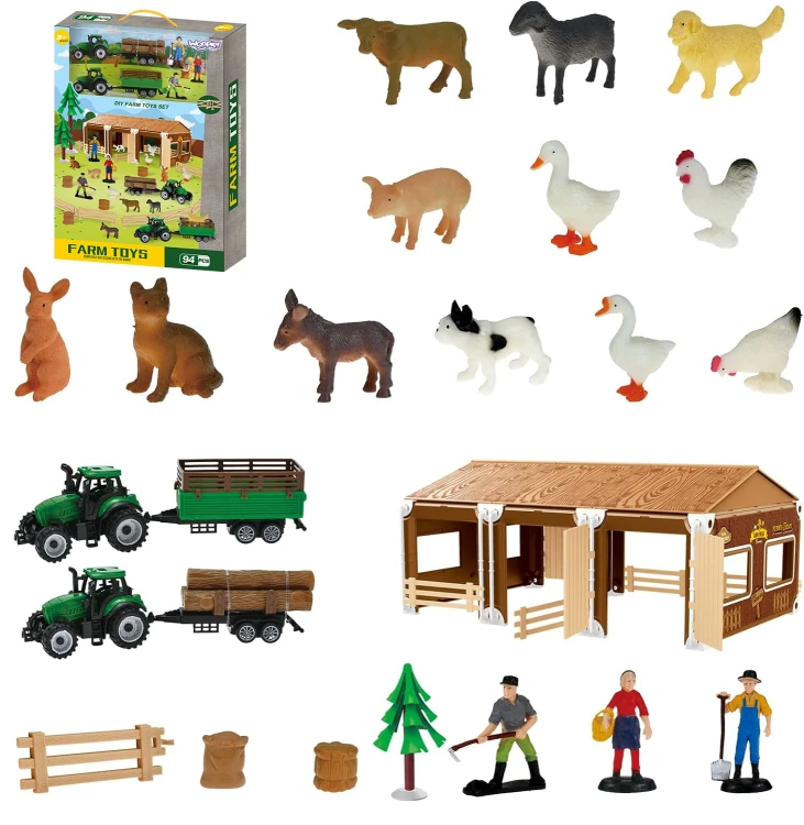 Scena zabawy na macie — figurki Mały Farmer XL ustawione w realistycznym układzie gospodarstwa z różnymi postaciami