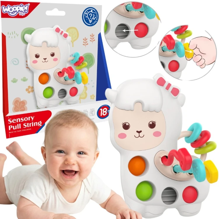 Zabawka sensoryczna WOOPIE Baby Lama z różową kokardką i elementami do manipulacji