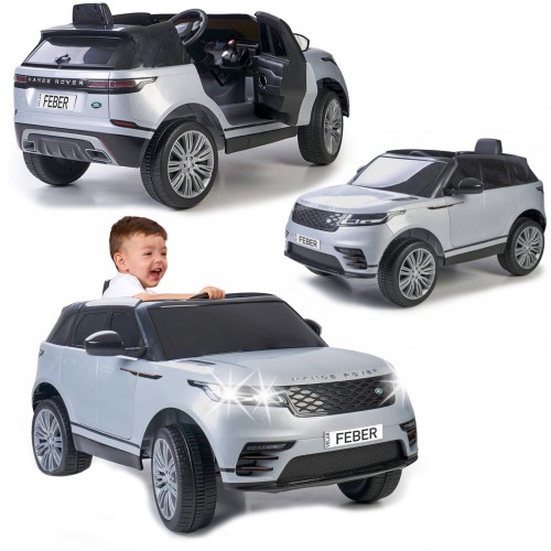 Samochód na akumulator Range Rover Velar 6V FEBER — widok 3/4 pokazujący przednią kratę, reflektory i linie nadwozia