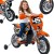 Motocykl Cross FEBER pomarańczowy na akumulator 6V — ujęcie frontalne z kierownicą i reflektorem