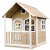 AXI Drewniany domek z oknami Alex Playhouse 178 cm – front z otwartymi drzwiami i tarasem