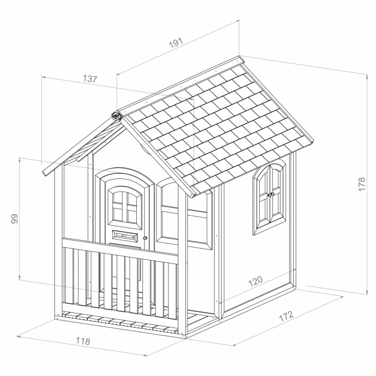 Kompletna perspektywa AXI Drewniany domek Alex Playhouse 178 cm — cały dom w kadrze, proporcje i detale