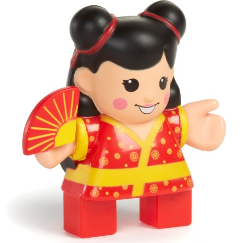 Figurka Gejsza Little Tikes — frontalny widok kolorowej postaci z motywem klocków wafli, detal