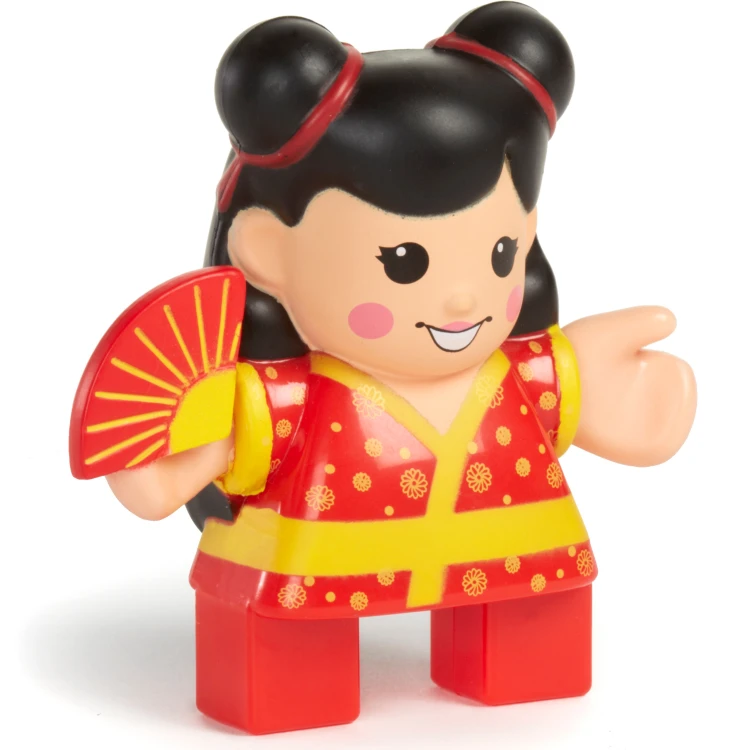 Figurka Gejsza Little Tikes — frontalny widok kolorowej postaci z motywem klocków wafli, detal
