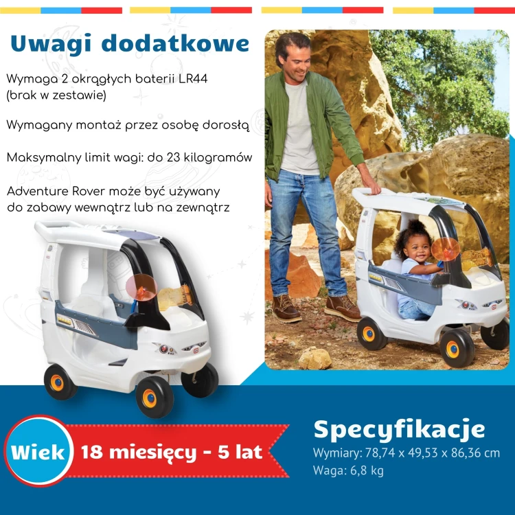 Wnętrze jeździka Cozy Coupe — siedzenie z wysokim oparciem i bezpiecznym pasem marki LITTLE TIKES