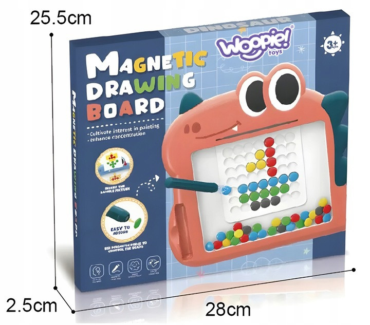Opakowanie i zawartość — produkt WOOPIE Tablica Magnetyczna MagPad Dinozaur gotowy do zabawy i nauki