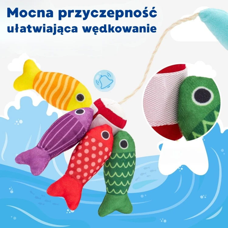 Kolorowe pluszowe rybki i wędka na rzepy w zestawie WOOPIE