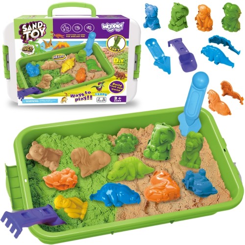 WOOPIE Piasek kinetyczny 1,5 kg Zestaw XXL ZOO Safari marki 48 — stolik z foremkami i akcesoria