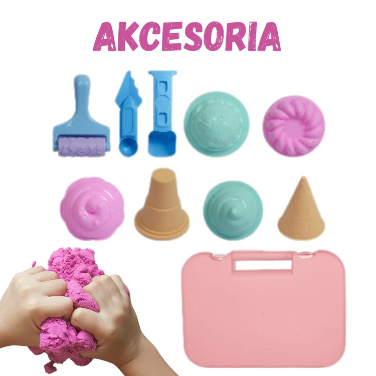 Etykieta opakowania piasku kinetycznego 1kg z logo WOOPIE — zbliżenie na grafikę i informacje