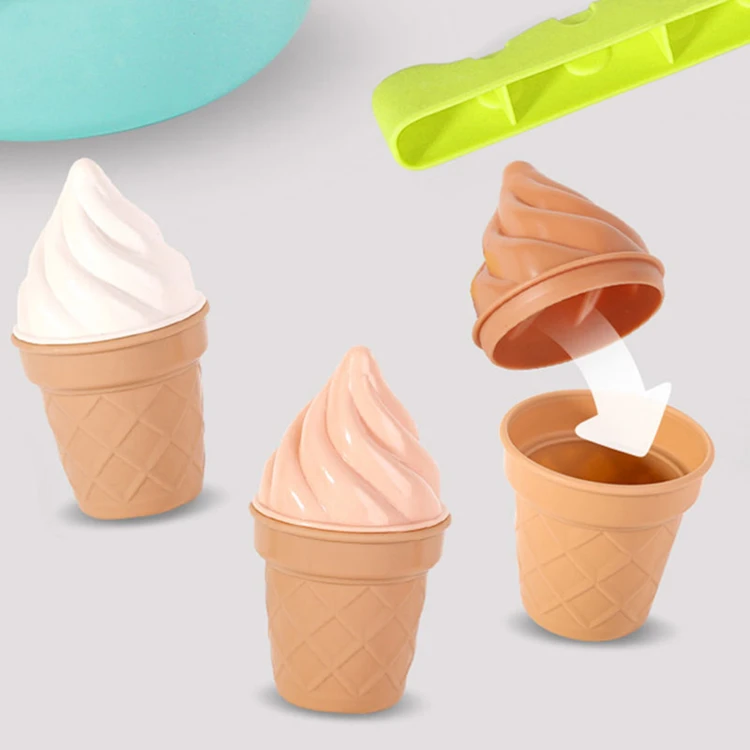 Opakowanie i elementy w rozłożeniu — instrukcja, foremki i pudełko zestawu FUN ICE CREAM WOOPIE