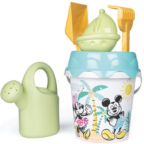 Wiaderko do piasku SMOBY Green z motywem Myszki Miki i konewką, zestaw akcesoriów z bioplastiku