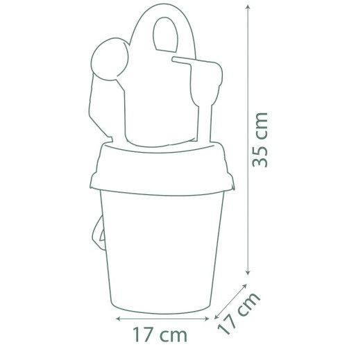 Detal uchwytu wiaderka SMOBY Green z nadrukiem Myszki Miki, widoczne foremki i łopatka z bioplastiku