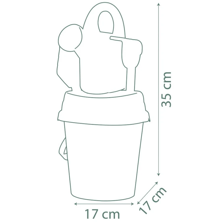 Detal uchwytu wiaderka SMOBY Green z nadrukiem Myszki Miki, widoczne foremki i łopatka z bioplastiku